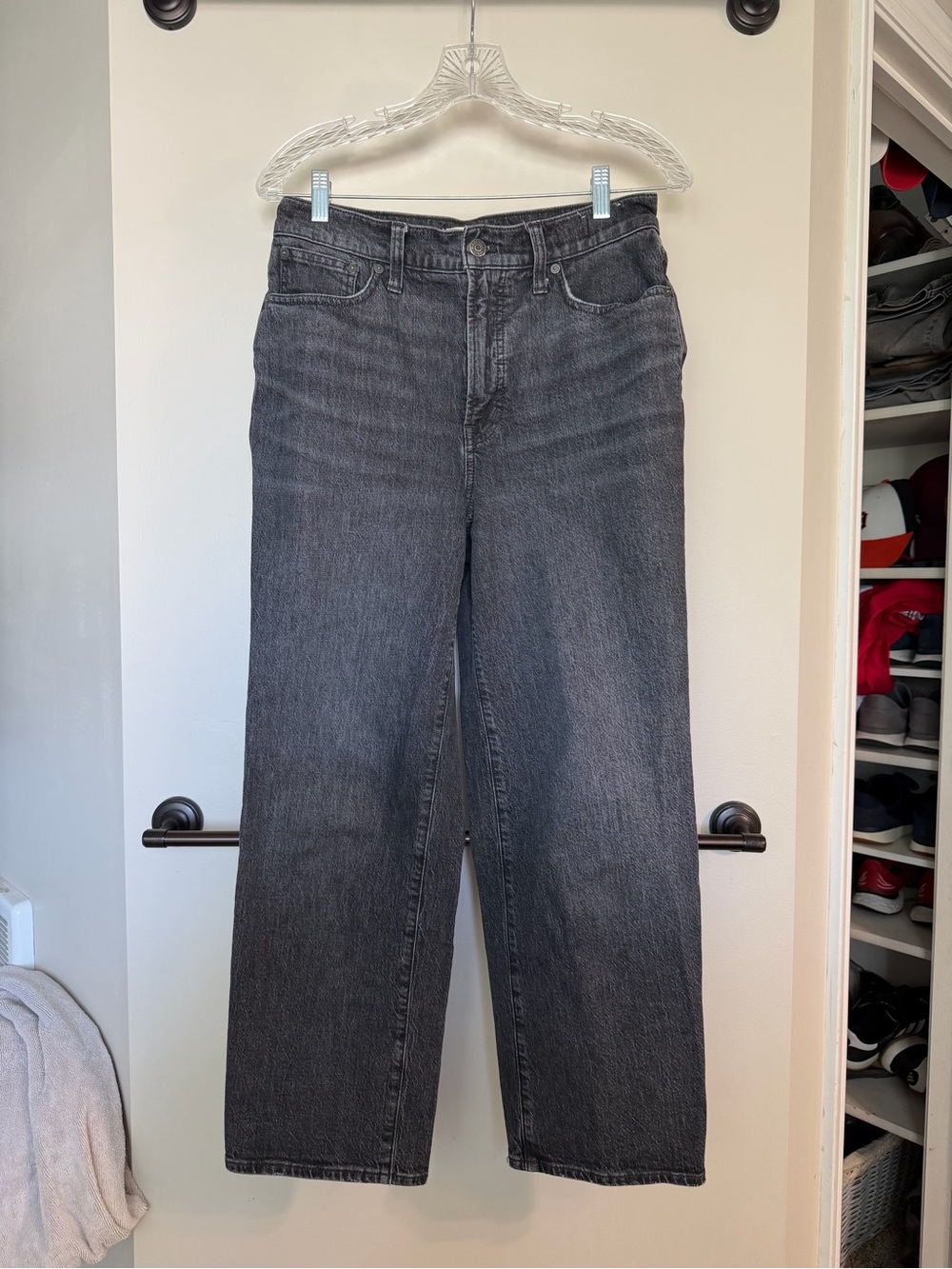 Madewell The Perfect Vintage Wide Leg Crop Jeans Washed Black size 28